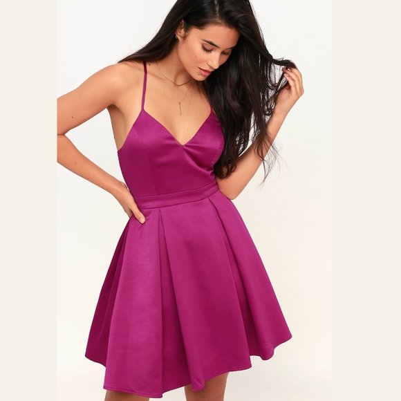 Lulu's XS Magenta Silky Pocket Dress - Picture 1 of 9